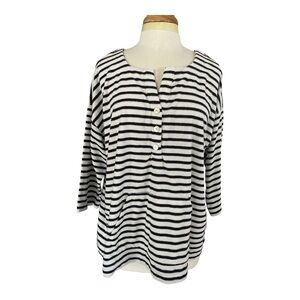 J. Jill Black and White Striped Terry Fabric with Kangaroo Pouch